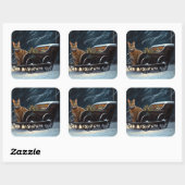 アビシニアン雪そりに乗るクリスマスデコール スクエアシール (シート)