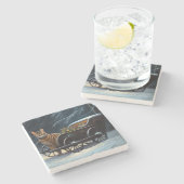 アビシニアン雪そりに乗るクリスマスデコール ストーンコースター (横)