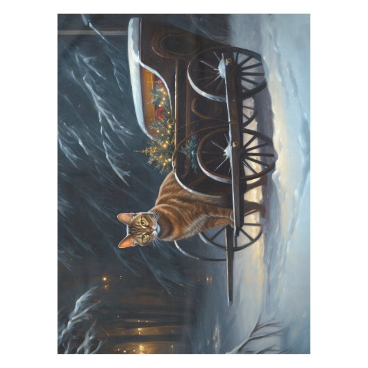 アビシニアン雪そりに乗るクリスマスデコール テーブルクロス (正面)