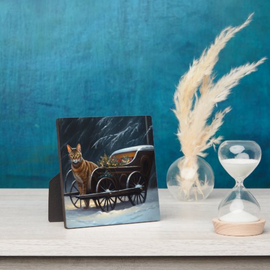 アビシニアン雪そりに乗るクリスマスデコール フォトプラーク (インサイチュ)