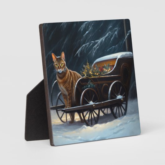 アビシニアン雪そりに乗るクリスマスデコール フォトプラーク (正面)