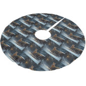 アビシニアン雪そりに乗るクリスマスデコール ブラッシュドポリエステルツリースカート (アングル)