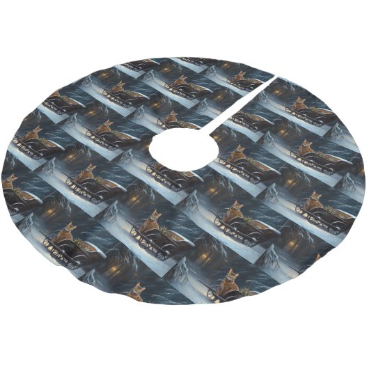 アビシニアン雪そりに乗るクリスマスデコール ブラッシュドポリエステルツリースカート (アングル)