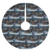 アビシニアン雪そりに乗るクリスマスデコール ブラッシュドポリエステルツリースカート (正面)