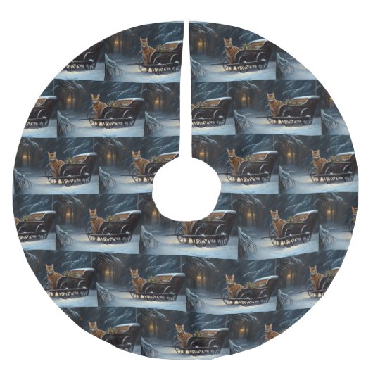 アビシニアン雪そりに乗るクリスマスデコール ブラッシュドポリエステルツリースカート (正面)