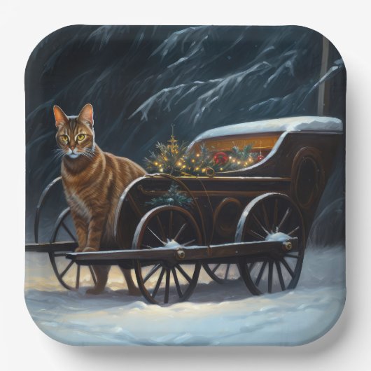 アビシニアン雪そりに乗るクリスマスデコール ペーパープレート (正面)