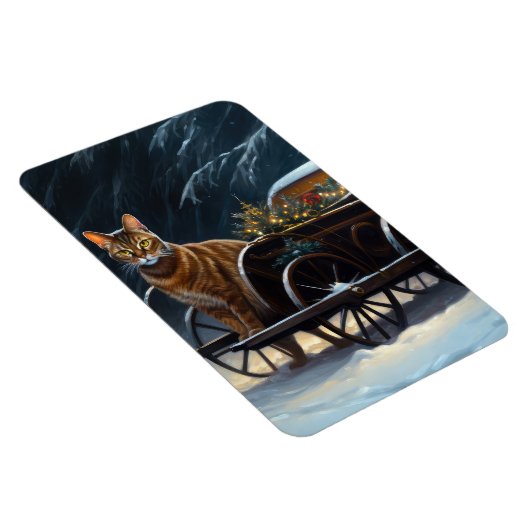 アビシニアン雪そりに乗るクリスマスデコール マグネット (右側)