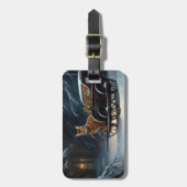 アビシニアン雪そりに乗るクリスマスデコール ラゲッジタグ (正面縦)