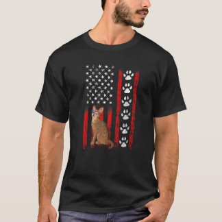 アビシニアン+アメリカ国旗+愛国+7月4日 Tシャツ