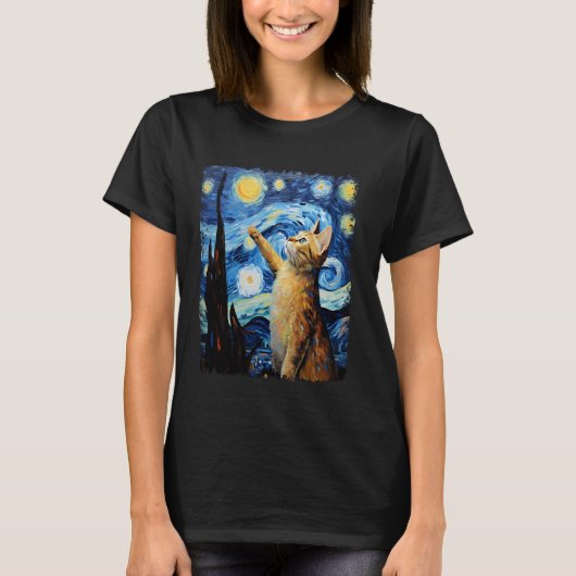 アビシニアン・オレンジキャットスター絵を描リーナイト Tシャツ (正面)