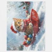 アビシニアン+キャット+ソリ+雪を降らせて+クリスマス フリースブランケット (正面)
