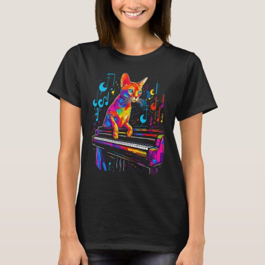 アビシニアン・キャット・ピアノ Tシャツ (正面)