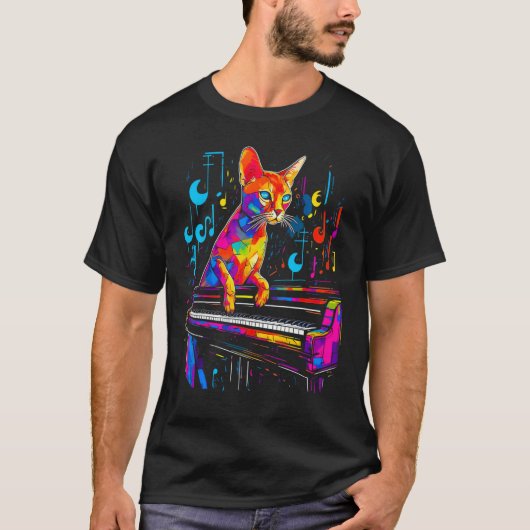 アビシニアン・キャット・ピアノ Tシャツ (正面)
