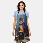 アビシニアン+ハロウィンの幻想的な絵画 エプロン (着用した状態)