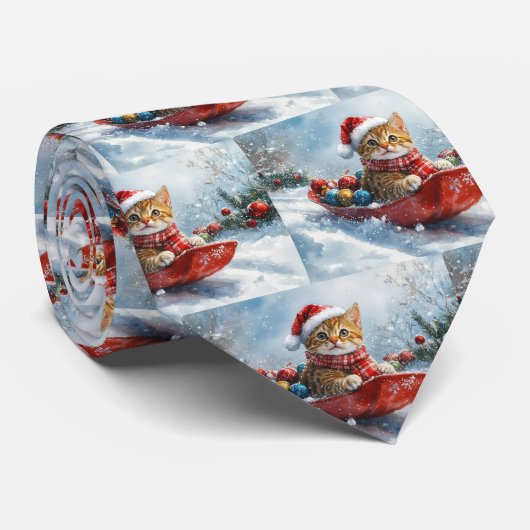 アビシニアン+猫のそりでスノークリスマス ネクタイ (ロール)