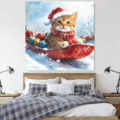 アビシニアン+猫のそりで雪を降らせて クリスマス キャンバスプリント (インサイチュ (寝室))