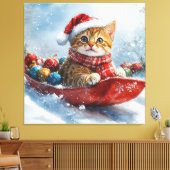 アビシニアン+猫のそりで雪を降らせて クリスマス キャンバスプリント (インサイチュ (リビング))