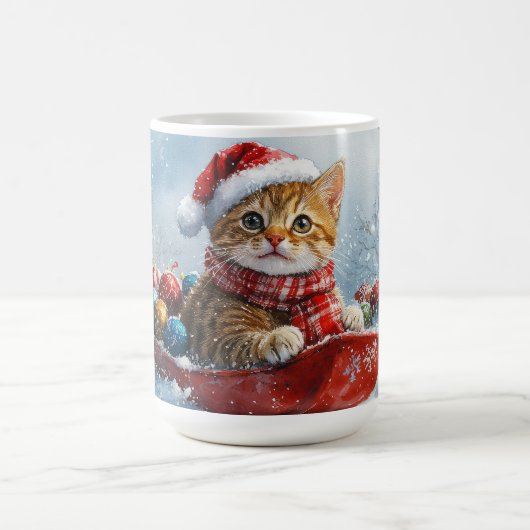 アビシニアン+猫のそりで雪を降らせて クリスマス コーヒーマグカップ (中央)