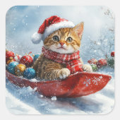 アビシニアン+猫のそりで雪を降らせて クリスマス スクエアシール (正面)