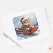 アビシニアン+猫のそりで雪を降らせて クリスマス スクエアシール (封筒)