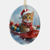 アビシニアン+猫のそりで雪を降らせて クリスマス セラミックオーナメント (右)