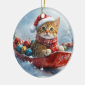 アビシニアン+猫のそりで雪を降らせて クリスマス セラミックオーナメント (左)