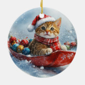アビシニアン+猫のそりで雪を降らせて クリスマス セラミックオーナメント (裏面)