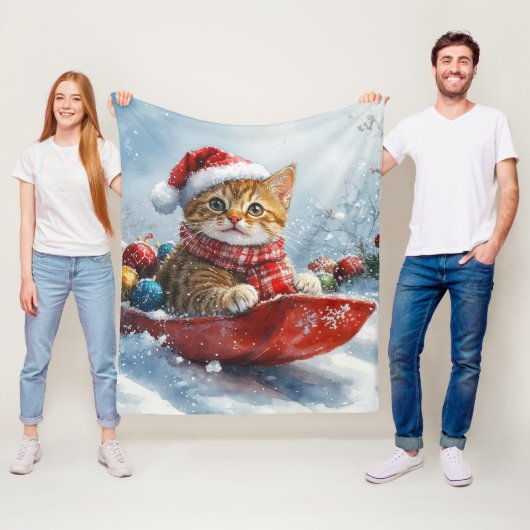 アビシニアン+猫のそりで雪を降らせて クリスマス フリースブランケット (インサイチュ)