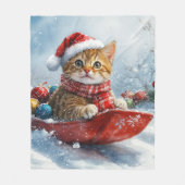 アビシニアン+猫のそりで雪を降らせて クリスマス フリースブランケット (正面)