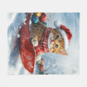 アビシニアン+猫のそりで雪を降らせて クリスマス フリースブランケット (正面(横))
