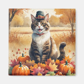 アビシニアン+猫の秋の紅葉と感謝祭アート マグネット (正面)
