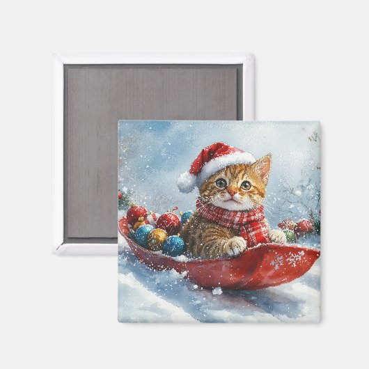 アビシニアン+猫+そりぐろ+雪だるま+クリスマス マグネット (正面/裏面)