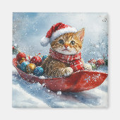 アビシニアン+猫+そりぐろ+雪だるま+クリスマス マグネット (正面)