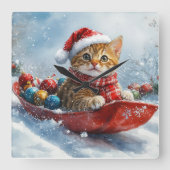 アビシニアン+猫+そり+Let+it+Snow+クリスマス スクエア壁時計 (正面)