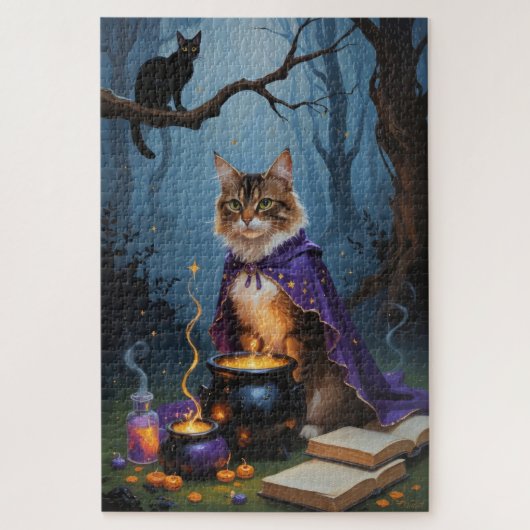 アビシニアン+猫+の+ウィスキカルなハロウィン絵画 ジグソーパズル (縦)