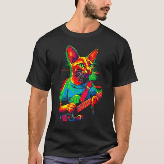 アビシニアン 猫 ギター Tシャツ (正面)