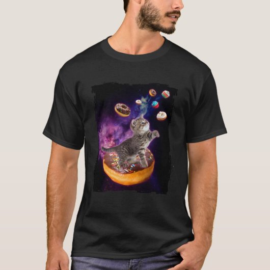 アビシニアン+猫+スペース+ドーナツ+宇宙の子猫 Tシャツ (正面)