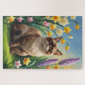 アビシニアン+猫+春の花の絵画 ジグソーパズル (横)