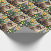 アビシニアン+猫+春の花の絵画 ラッピングペーパー (角)