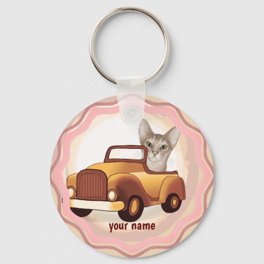 アビシニアン+猫+車の運転 キーホルダー (正面)