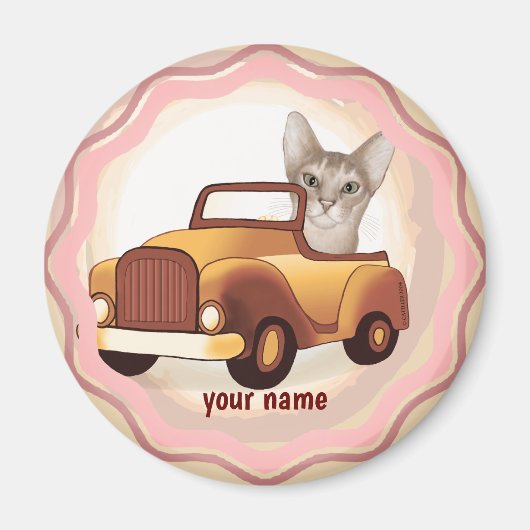 アビシニアン+猫+車の運転 マグネット (正面)