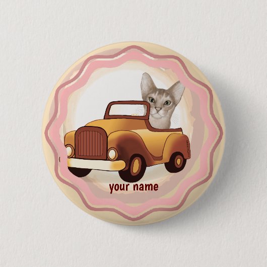 アビシニアン+猫+運転+車 缶バッジ (正面)