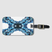 アビスブルーの抽象的なアクリル絵の具の流し込みによる流体アート ラゲッジタグ (正面横)