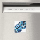 アビスブルーの抽象的なアクリル絵の具流し込み流体アート マグネット (インサイチュ (食洗機))
