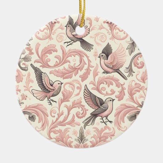 アビビクトリアンアリ:ピンクのパステルガーデン セラミックオーナメント (正面)
