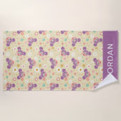 アビーカダビー |フラワー顔 |名前の追加 ビーチタオル (正面)