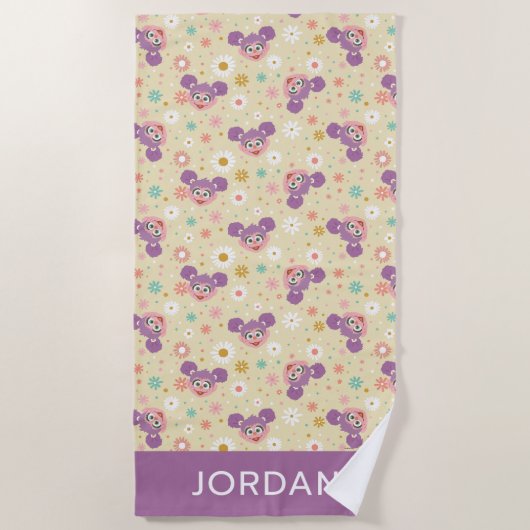 アビーカダビー |フラワー顔 |名前の追加 ビーチタオル (正面)