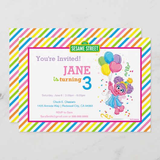 アビーストライプの誕生日 招待状 (正面/裏面)