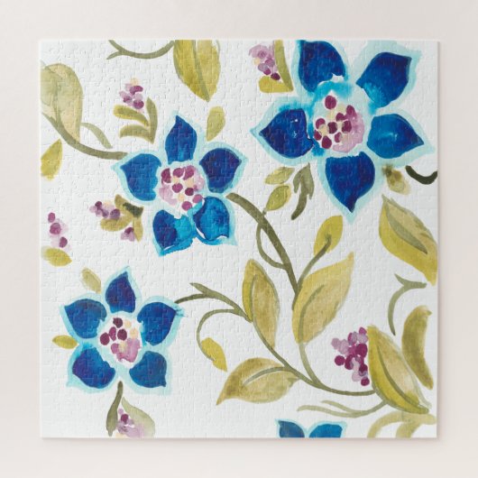 アビーフローラタイル – 青開花 ジグソーパズル (縦)