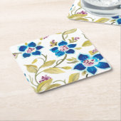 アビーフローラタイル – 青開花 スクエアペーパーコースター (アングル)